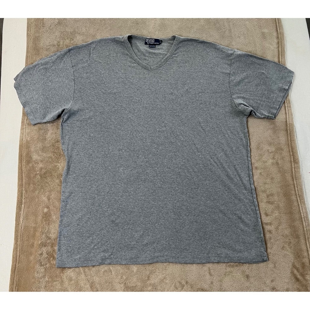 Polo Ralph Lauren Mens V-Neck T-Shirt 2X Big & Tall Gray Cotton Pony Logo